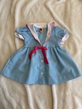 Carters vintage toddler girl dress 2T sailor collar blue stripe pink bow